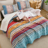 WONGS BEDDING Bohemian Quilt Set Full Size, Boho Striped Pattern Quilts Bedspread Set for All Season, Soft Microfiber Coverlet Bedding Set 78"x90"(3 Pieces, Full) WONGS BEDDING