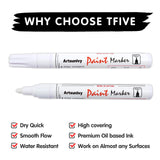 Artsunlvy White Paint Pens marking pens Permanent Markers - 2 Pack Oil Based Waterproof Markers for Tire, Rubber,Wood, Rocks, Metal, Canvas,Plastic, Dark Surface,Craft office Supplies,Medium Point Artsunlvy