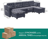 YITAHOME Modular Sectional Sofa, U Shaped Sectional Couch with Reversible Chaise Velvet 6-Seater Sectional Couch with 3-Position Adjustable Armrests and USB Port, for Living Room (Dark Grey4) YITAHOME