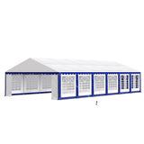 PHI VILLA 40 ft. x 20 ft. Large Outdoor Canopy Wedding Party Tent with Removable Side Walls & 7 Storage Bags, White with Blue Stripes PHI VILLA