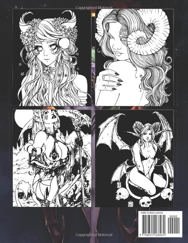 Midnight Fantasy Demon Girls Coloring Book: Gorgeous Girl Coloring Pages With Premium Illustrations For Adults Relax & Unwind WoodArtSupply