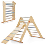 OLAKIDS Pikler Triangle Set 3 in 1 Climbing Toys for Toddlers Foldable Wood Montessori Baby Jungle Gym with Ramp Ladder Slide Kids Indoor Playground Activity Play Structure Olakids