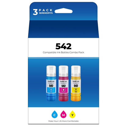 542 Ink Bottle Color Combo Pack ET-5150 ET-5170 ET-5180 ET-5850 Replacement for Epson 542 Ink Refill Bottle Color for Ecotank Pro ET-16650 ET-5880 ET-5800 ET5150 ET-16600 Printer (Cyan/Magenta/Yellow)