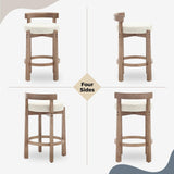 HEAH-YO Mid Century Modern Bar Stools Set of 2, 26.5" Counter Stools with Back, Linen Upholstered Barstools with Solid Wood Legs Bar Chairs for Kitchen Island Dining Room, Beige HEAH-YO
