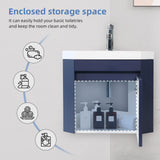 walsport 16" Corner Bathroom Vanity Floating Single Sink Combo for Small Space Wall Mounted Cabinet Set Design Resin Basin Sink Top Chrome Faucet and Drain,Blue walsport