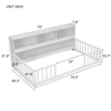 Harper & Bright Designs Twin Floor Bed with Bedside Bookcase, Shelves, Guardrails, Wood Montessori Bed with Storage, White Harper & Bright Designs