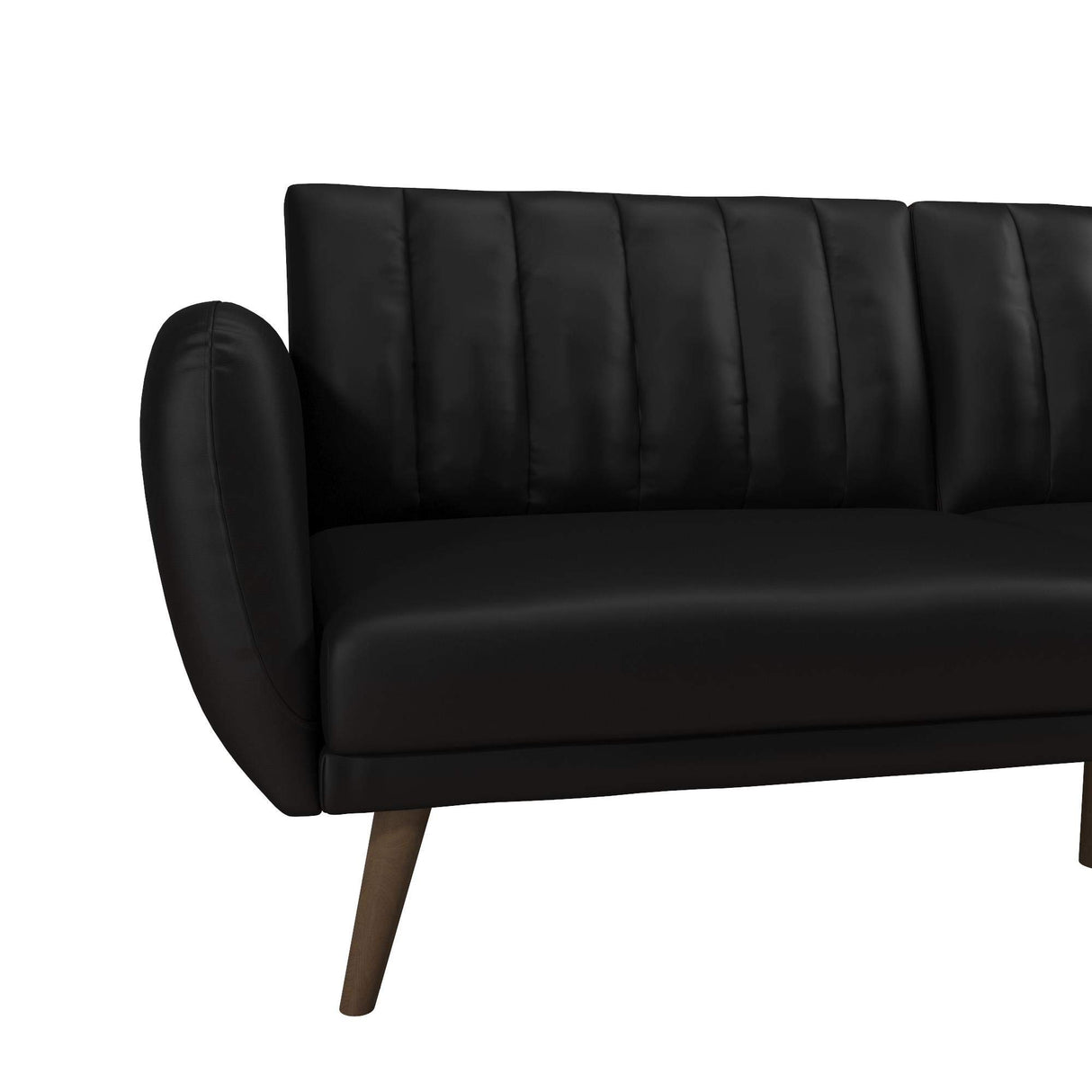 Novogratz Brittany 82 Inch Futon Sofa Bed in Faux Leather, Upholstered Couch Sleeper with Tufted Back, Mid-Century Modern, Black Novogratz