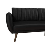 Novogratz Brittany 82 Inch Futon Sofa Bed in Faux Leather, Upholstered Couch Sleeper with Tufted Back, Mid-Century Modern, Black Novogratz