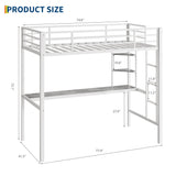 Garvee Twin Size Loft Bed with Large Desk and Storage Shelves, Heavy Duty Metal Loft Bed with Safety Guardrail and Ladder for Kids and Adults, Steel Slats Support, Space Saving, White and Gray Garvee