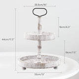 Farmhouse Two Tiered Wooden Tray Stand, UBTKEY 2 Tier Wood Round Decorative Tray with Metal Handle for Home Kitchen Seasonal Holiday Decorations, 17"x13" (Distressed White) UBTKEY