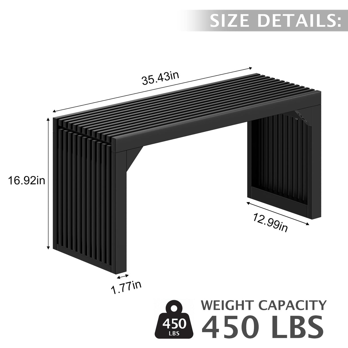 MODCART 35" Solid Wood Bench, Black Entryway Bench with Storage, Modern Shoe Bench, Narrow Bench for Entryway, Living Room, Kitchen MODCART