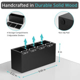 Bivvclaz Pencil Pen Holder for Desk, Wooden Office Desk Organizers and Accessories with 4 Slots for Countertop, Makeup Brush Holder Organizer for Bathroom Vanity, Silverware Caddy for Party, Black Bivvclaz