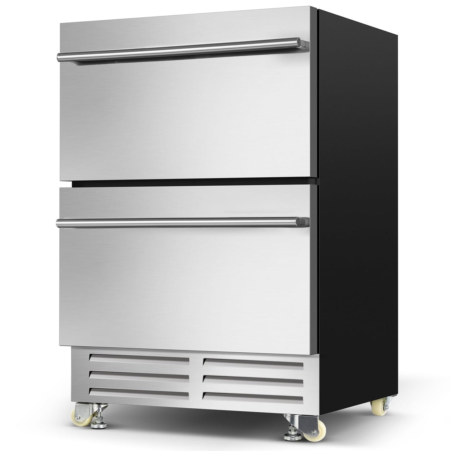 24 Inch Dual Drawer Fridge Under Counter, Stainless Steel Weather-Proof Design Outdoor Beverage Refrigerator for Patio, Freestanding or Built-In Installation, Ideal for Home and Commercial Use