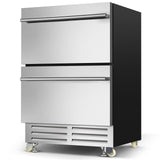 24 Inch Dual Drawer Fridge Under Counter, Stainless Steel Weather-Proof Design Outdoor Beverage Refrigerator for Patio, Freestanding or Built-In Installation, Ideal for Home and Commercial Use Velivi