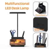 AXX Black LED Desk Lamp for Home Office Bedroom, Battery Operated Table Light for Computer Desktop, Small, Cute, Dimmable, Rechargeable, Flexible Gooseneck, Pen Holder, Phone Mount, Touch Control AXX