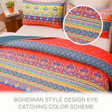 Exclusivo Mezcla Reversible Boho Quilts Twin Size, Blue Bedspreads Lightweight Coverlet All Season Bohemian Quilt Bedding Set with Printed Floral Pattern (1 Quilt, 1 Pillow Sham) Exclusivo Mezcla