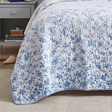 Laura Ashley Home - Queen Quilt Set, Reversible Cotton Bedding with Matching Shams, Pre-Washed Home Decor for Added Softness (Flora Blue, Queen) Laura Ashley