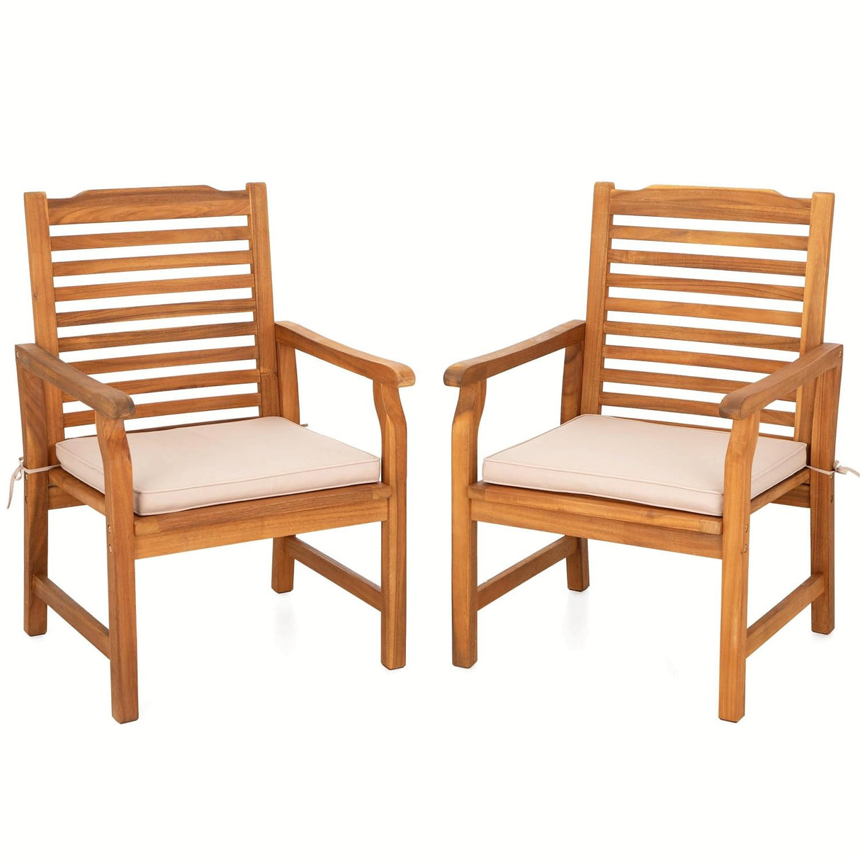 MFSTUDIO 2 Pieces Acacia Wood Patio Dining Chairs, Natural Oil Finished Outdoor Dining Chair Set of 2, Slat Back Patio Dining Chair with Removable Cushion for Garden, Backyard MFSTUDIO