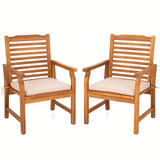MFSTUDIO 2 Pieces Acacia Wood Patio Dining Chairs, Natural Oil Finished Outdoor Dining Chair Set of 2, Slat Back Patio Dining Chair with Removable Cushion for Garden, Backyard MFSTUDIO