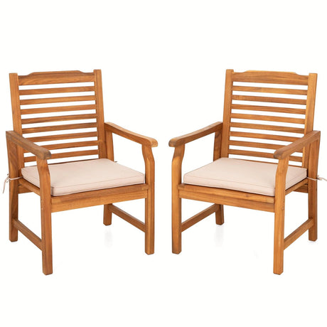 MFSTUDIO 2 Pieces Acacia Wood Patio Dining Chairs, Natural Oil Finished Outdoor Dining Chair Set of 2, Slat Back Patio Dining Chair with Removable Cushion for Garden, Backyard MFSTUDIO