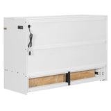 P PURLOVE Queen Murphy Bed, Modern Cabinet Bed with Drawer, A Set of Sockets and USB Ports, Wood Murphy Bed Frame for Adult, Teenager, Pulley Structure Desig (White) P PURLOVE