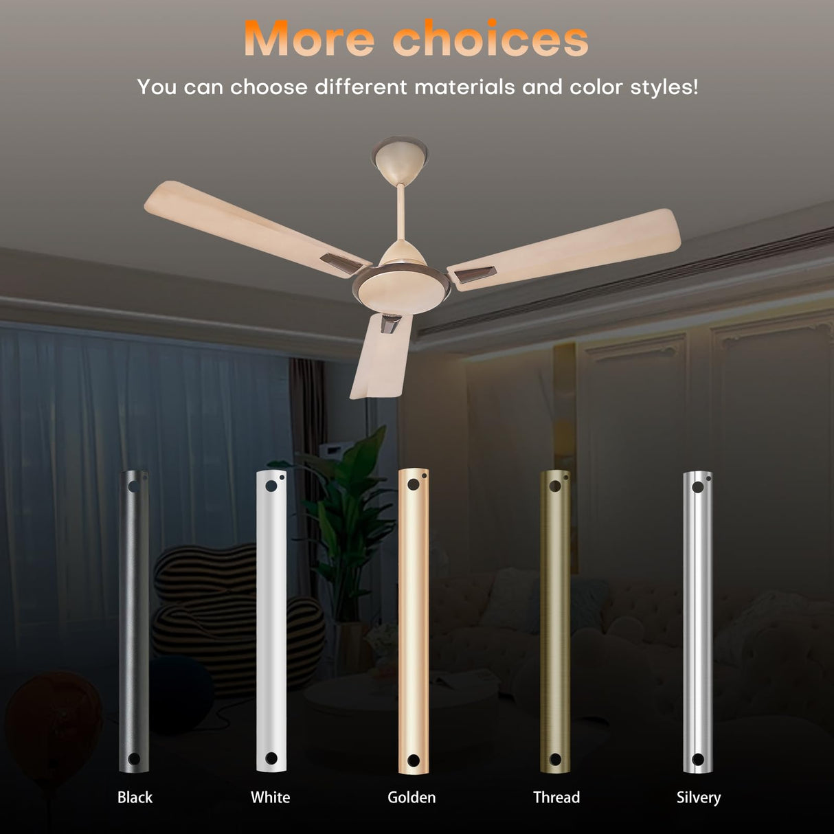 36 inch Ceiling Fan Downrod with Extension Cord,3 FT Downrod for Ceiling Fan,1 inch Outside Diameter,Ceiling Boom Suitable for a Wide Range of Fans (Gold,Not Threaded) Ruiyang