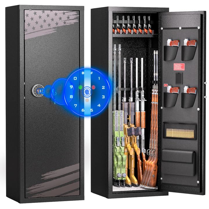 INTERGREAT 12-14 Rifle Gun Safe for Home Rifle and Pistols, Gun Safes for Rifle and Shotguns, Fingerprint Gun Cabinet with 3 Adjustable Shelves, Flag Design, Quick Access, Pockets INTERGREAT