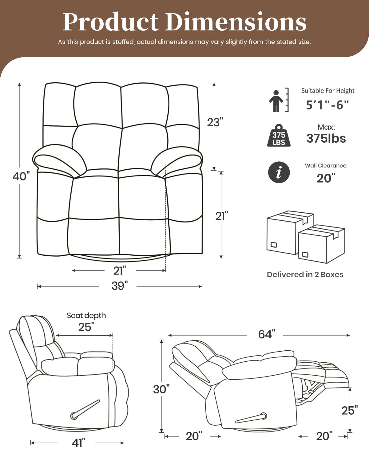 GARTMILAN Oversized Recliner Chair Manual Swivel Rocker Recliner for Living Room Chenille Overstuffed Nursery Reclining Sofa Chair Rocking Recliners for Adults 375lbs (Manual, Blue) GARTMILAN