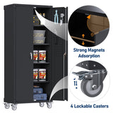 GangMei Garage Storage Cabinet with Wheels & Pegboard, 72" H Locking Metal Storage Cabinet with Doors and Shelves, Rolling Steel Cabinet for Garage, Craft Workshop, Home (Black) GangMei