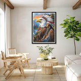 Bimkole 5D Diamond Art Kits for Adults Eagle Indian, Full Drill DIY Rhinestone Embroidery Set Paint with Diamonds Art Animal by Number Kits Cross Stitch Home Wall Craft Decor 12x16 Inch Bimkole