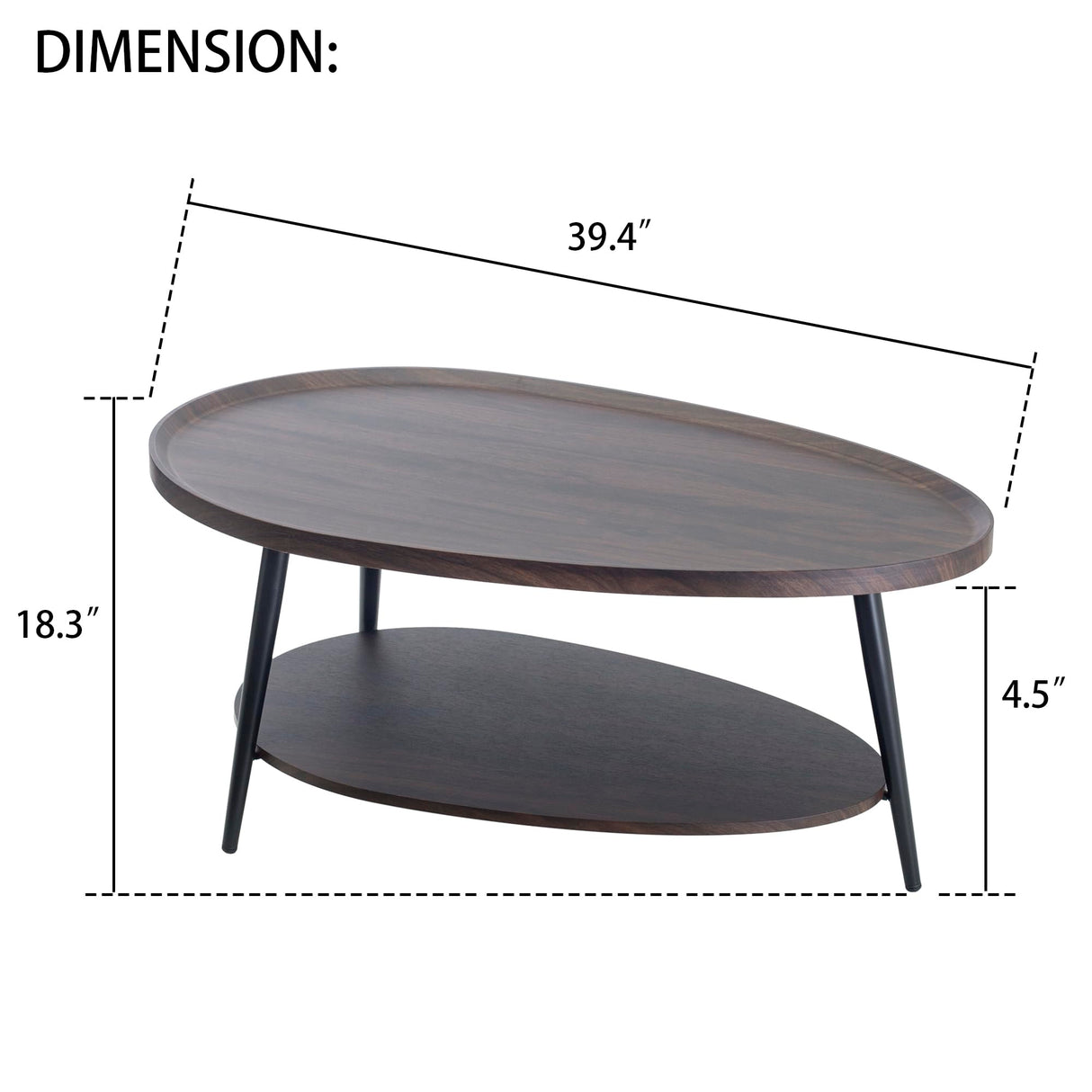 TDLEAYYD Oval Coffee Table, 2-Tier Coffee Table with Open Storage Shelf, 40" Modern Wood Center Table Tea Table for Living Room, Bedroom, Apartment, Dark Walnut TDLEAYYD