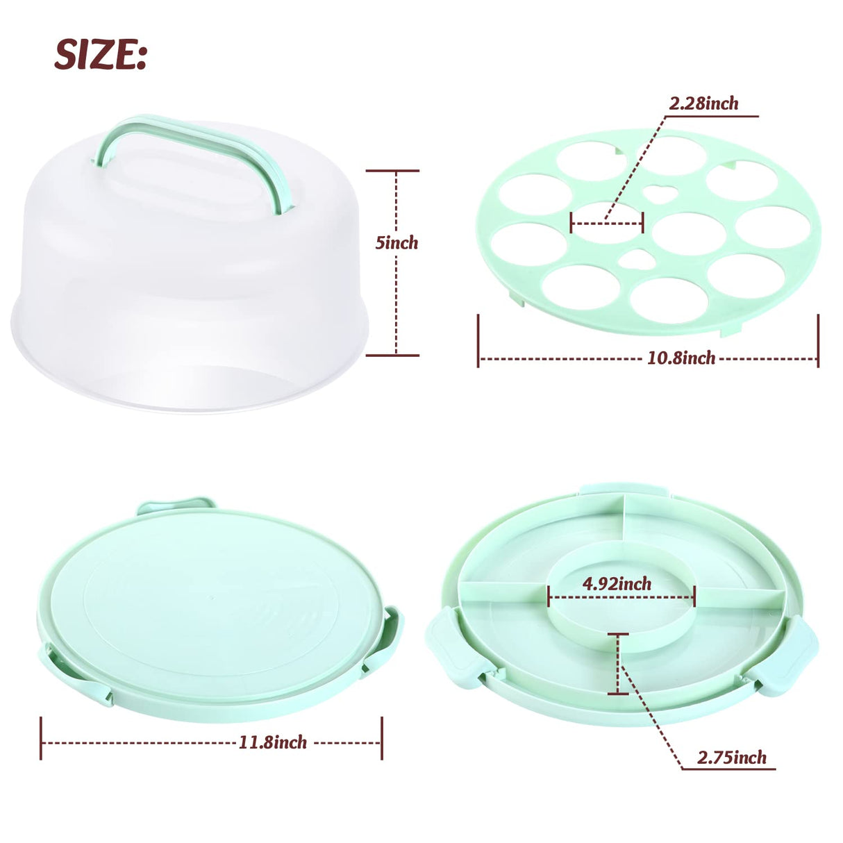 Ohuhu Cake Carrier with Lid and Handle, BPA-Free Cake Containers Cake Holder for 10 inch Cake with 2 Handles Cupcake Carrier - Plastic Cover Two Sided Base for Transport Pies Nuts Fruit Perfect Gifts Ohuhu