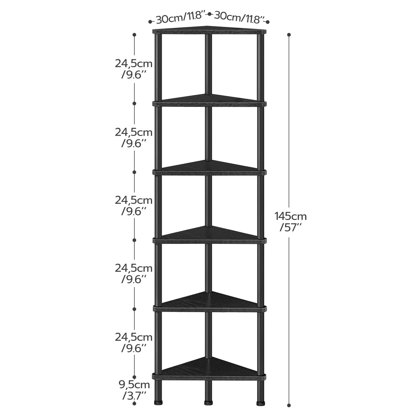 HOOBRO Industrial 6-Tier Corner Shelf – Stylish Black Wall Bookshelf for Small Spaces - WoodArtSupply