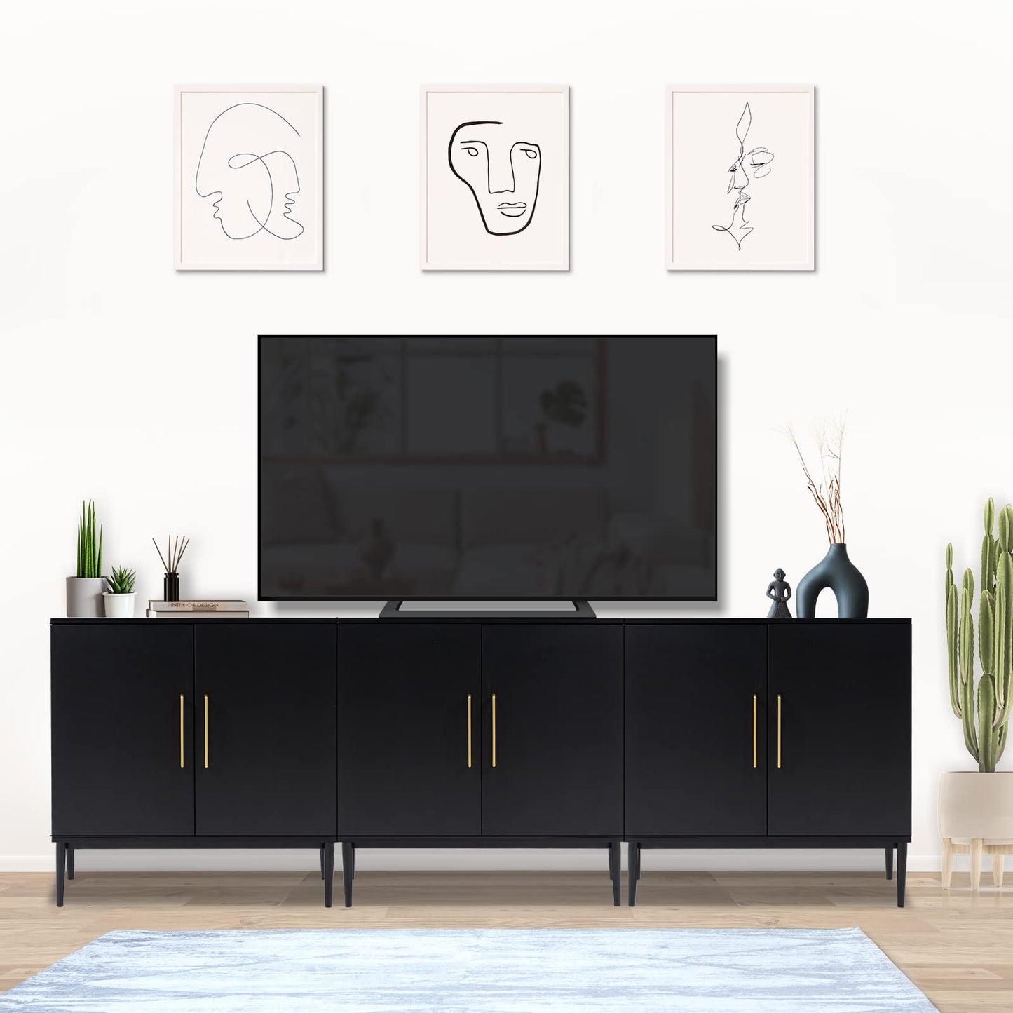 Vrullu Modern Storage Cabinet, Free Standing Buffet Cabinet, Black Sideboard and Buffet Storage, Wood Accent Cabinet for Living Room, Hallway, Entryway, Dining Room, Bedroom (1, Black) - WoodArtSupply