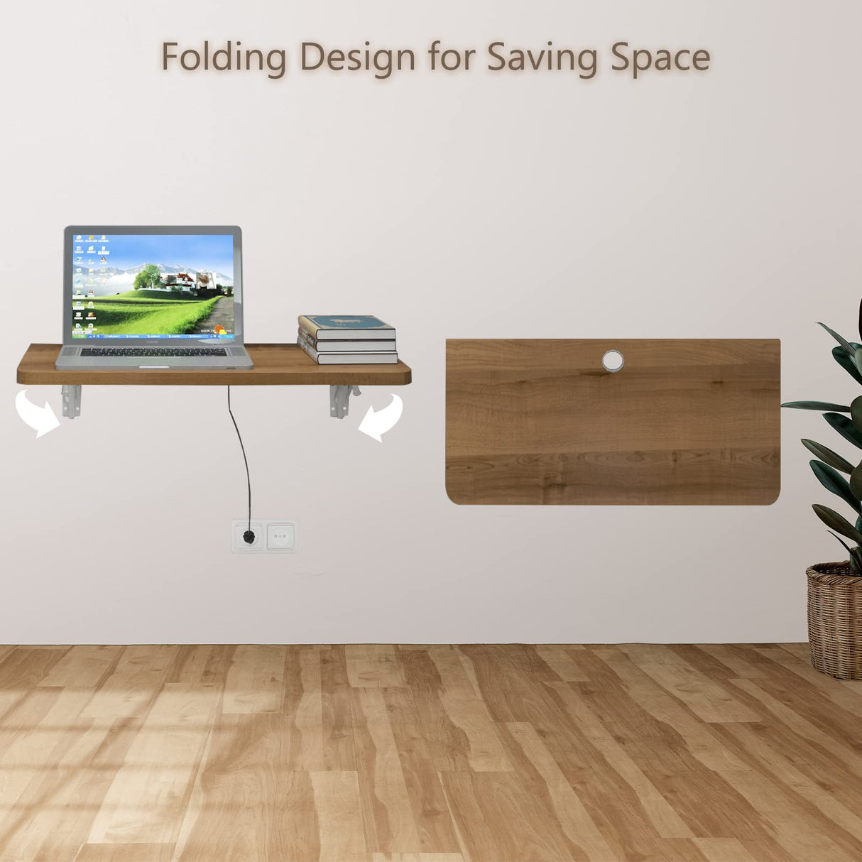 Pmnianhua Wall Mounted Desk,31'' Wall Mounted Drop Leaf Table,Drop Down Table,Folding Table,Fold Down Wall Desk,Floating Desk for Wall Laundry Room Bar Home Office Small Space(Walnut) Pmnianhua