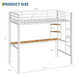 Garvee Twin Size Loft Bed with Large Desk and Storage Shelves, Heavy Duty Metal Loft Bed with Safety Guardrail and Ladder for Kids and Adults, Steel Slats Support, Space Saving, White and Brown Garvee