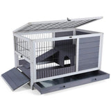 PETSFIT Guinea Pig House Leak Proof Design, Spruce Wood Rabbit Hutch with Bottom Net Hideout for Rest and Ramp for Enter and Out Solid Grey Petsfit