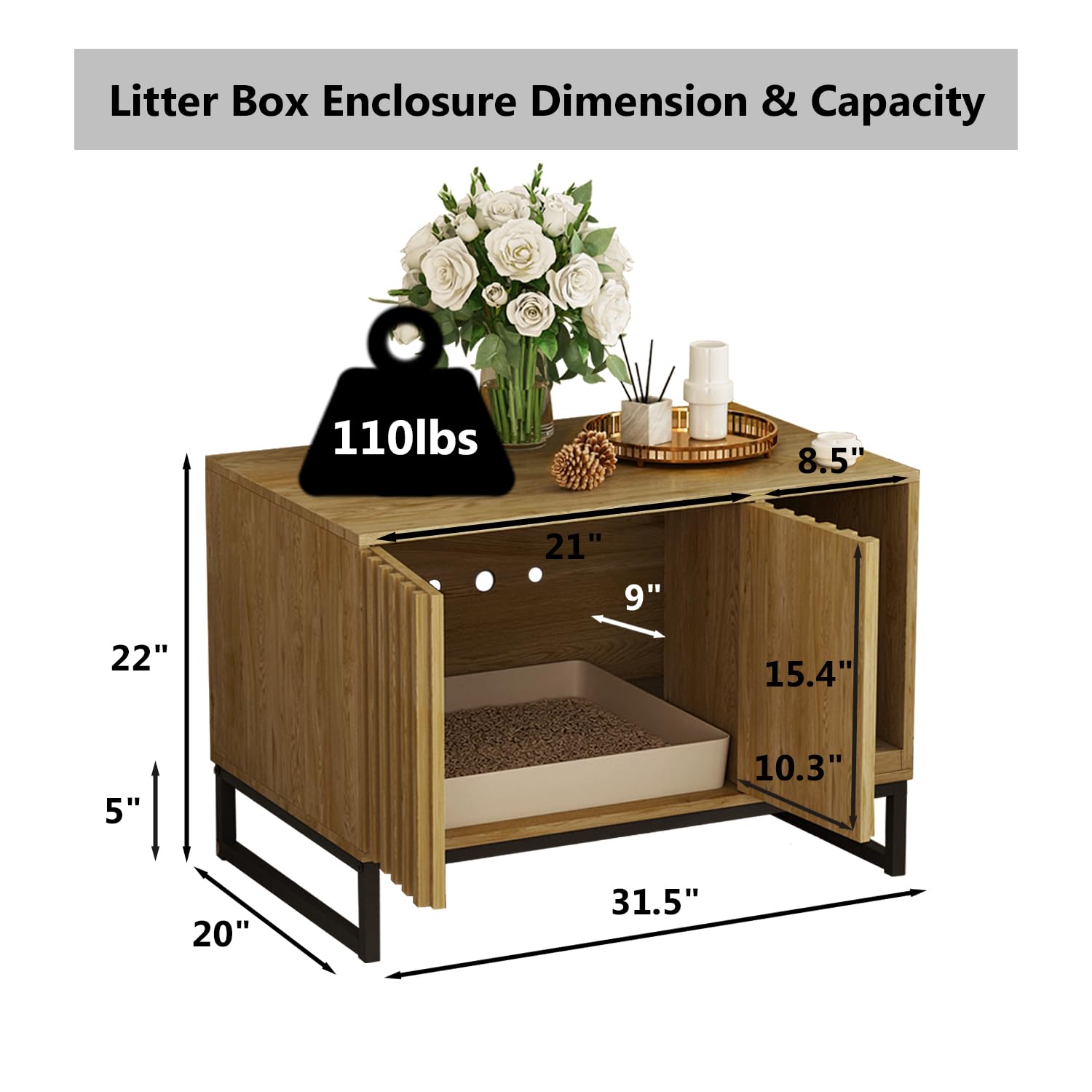 Fienveorn Litter Box Enclosure,Modern Cat Litter Box Enclosure Furniture Hidden Litter Box with Cat Scratch Pad, Cat Washroom Cat House End Table, Entryway Bench for Livingroom (Natural) - WoodArtSupply