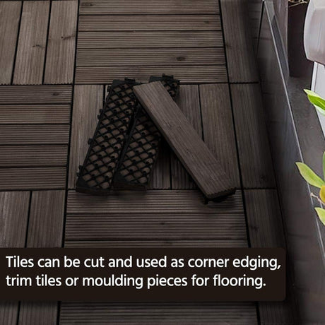 Topeakmart 27PCS Wood Flooring Tiles Interlocking Patio Deck Tiles Blocks Indoor Outdoor Solid Wood 12 x 12in Dark Brown Topeakmart