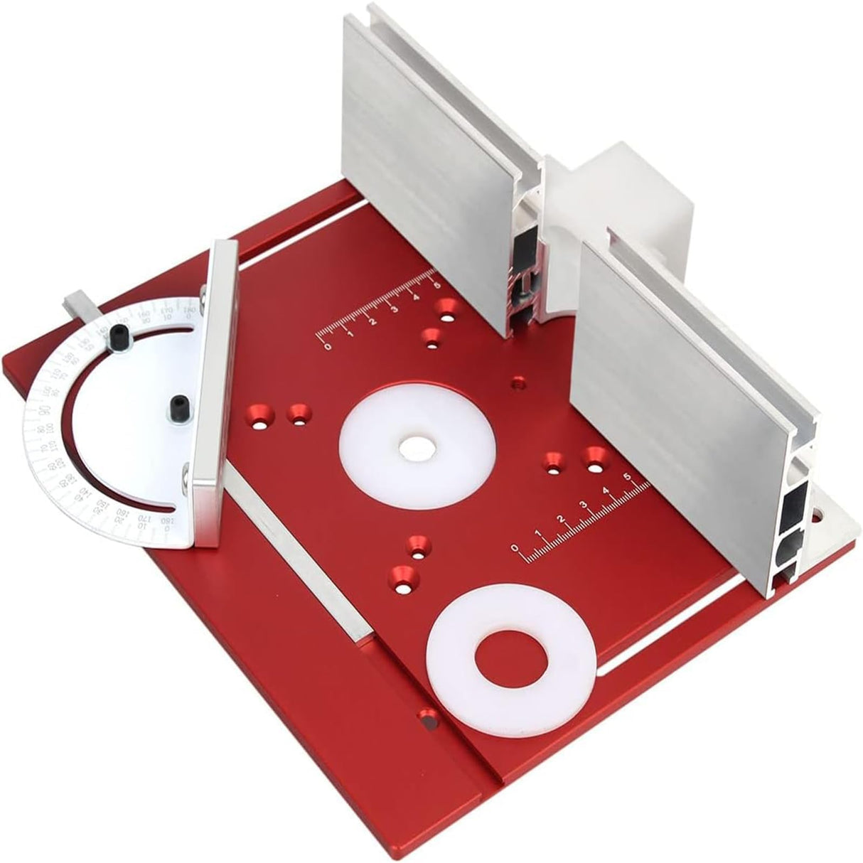 JCFANTS Router Table Insert Plate, Multifunctional Trimming Engraving Table, Aluminium Insert Plate for Table Woodworking Benches Router Flip Plate with Miter Gauge Guide (Red) JCFANTS