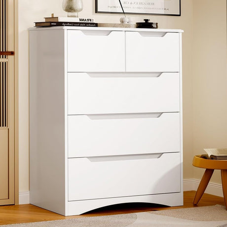 Bealife 5 Drawer Dresser，Dresser for Bedroom with Anti-Tripping Device and Embedded Handles for Home, Dressers & Chests of Drawers with Large Storage Capacity (White) Bealife