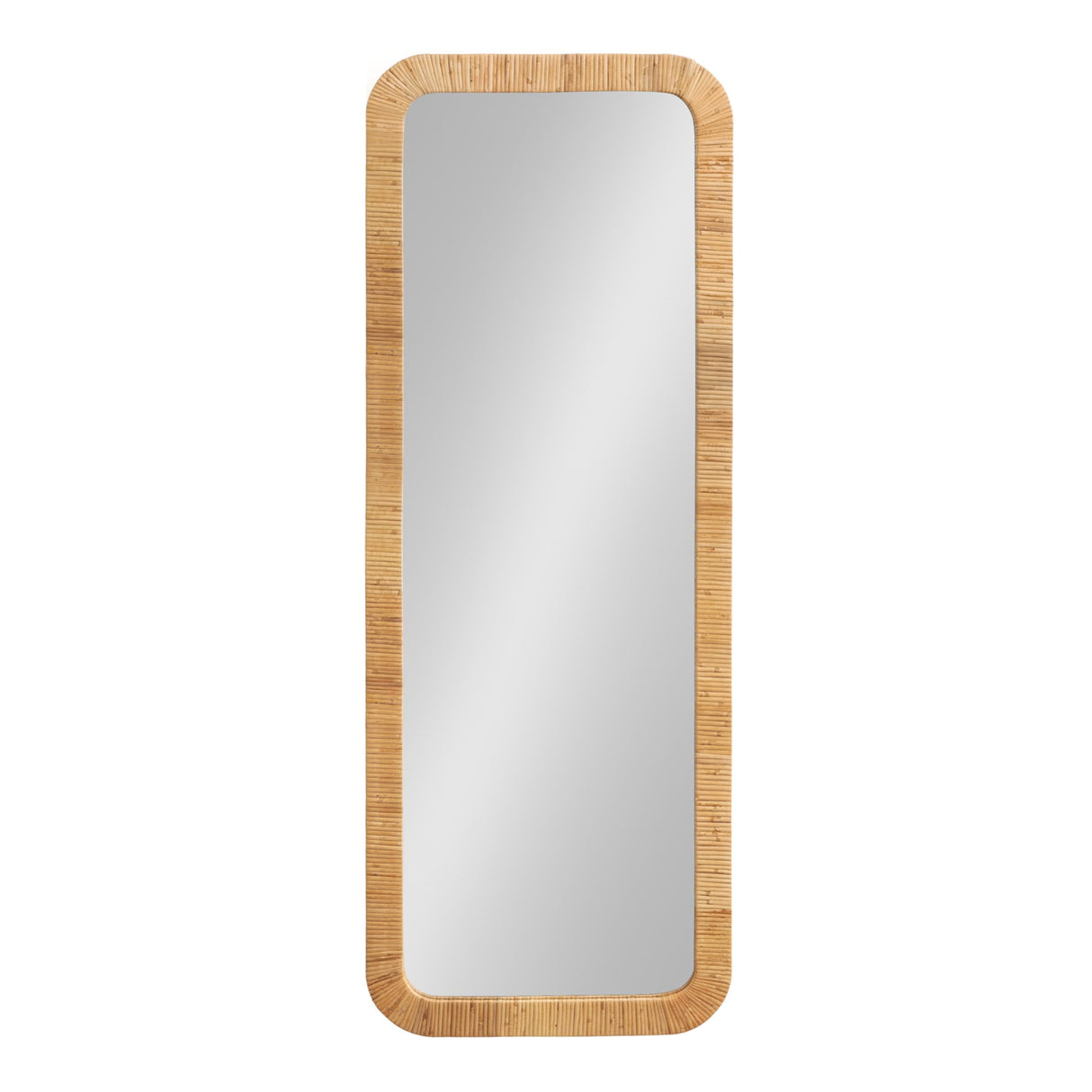 Kate and Laurel Rahfy Boho Rectangle Rattan Wall Mirror, 18 x 48, Natural Wood, Decorative Rounded Rectangular Full-Length Mirror with Authentic Rattan Frame for Bedroom Floor Mirror Kate and Laurel