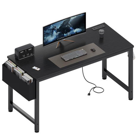 Lufeiya Gaming Desk with Power Outlet, 47 inch Teen Study Table Home Office Work Writing Computer Desks with Charging Station Outlets Built in, Black Lufeiya