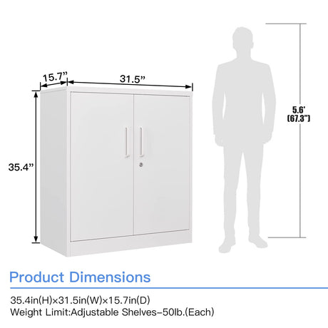 Yizosh Metal Garage Storage Cabinet with 2 Doors and 2 Adjustable Shelves - 35.5" Steel Lockable File Cabinet,Locking Counter Cabinet for Home Office,Garage,Gym,School (White) Yizosh