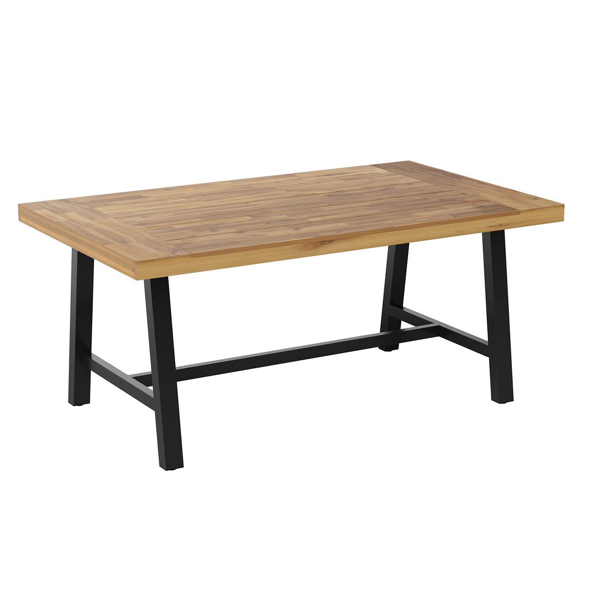 Merrick Lane Zuli Solid Acacia Wood Dining Table in a Natural Finish with Black Metal Legs for Indoor and Outdoor Use Merrick Lane