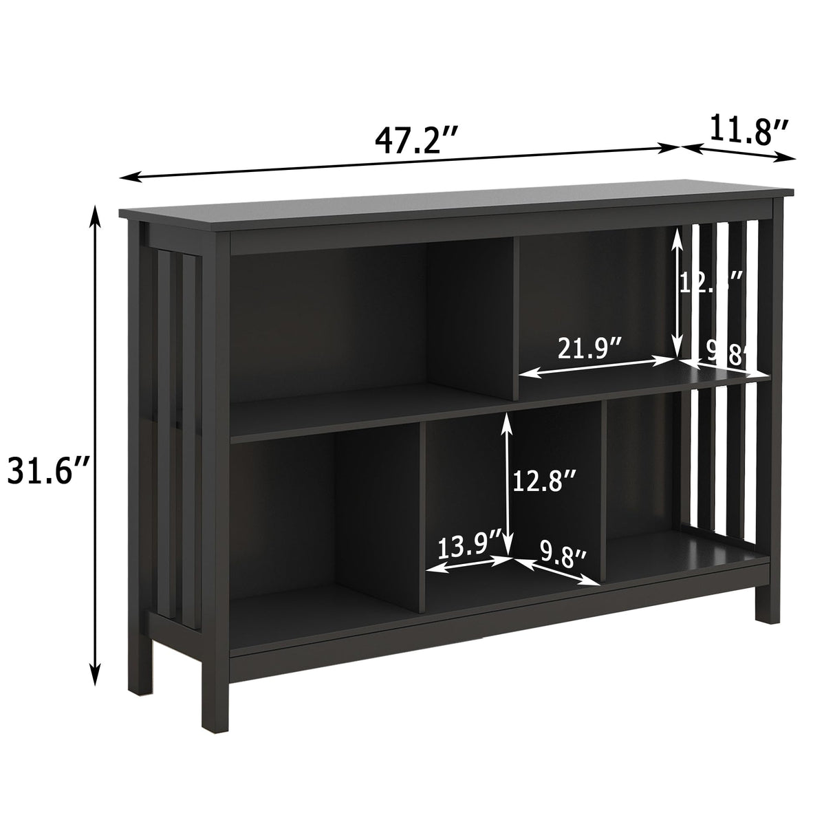 TaoHFE Short Bookshelf with 2-Layer 5 Cube Shelf,Wooden Bookcase Modern Minimalist Style, Horizontal Bookshelf for Living Room, Classroom, Bedroom, Book Shelf with Storage Cube Bookcase, Black TaoHFE