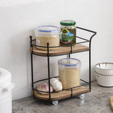 SunArtHome Two-Tier Matte Black Metal Wire/Wood Coffee Bar Cart - Mini Rolling Utility Cart Tiered Tray - for Coffee Bar Table Organizer,Home Kitchen Shelf, Farmhouse Décor SunArtHome
