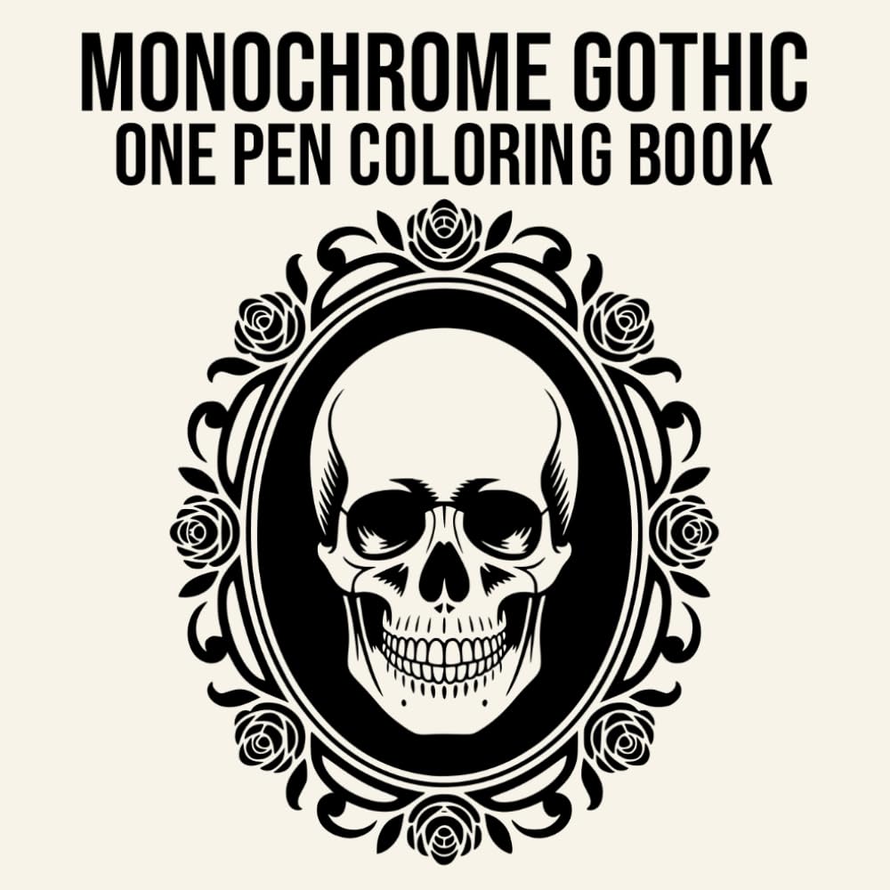Monochrome Gothic One Pen Coloring Book: Cameos, Relics and Night Creatures for Stress Relief and Relaxation (Monochrome One Pen Coloring Books) Majosta