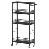 Narrow 4-Tier Rolling Storage Cart with Handle - Modern Black Utility Cart for Small Spaces NORCEESAN