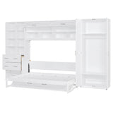 SOFTSEA Full Size Murphy Bed with Desk, Horizontal Murphy Bed with Storage Wardrobe Drawers and Shelves, Hidden Wall Bedframe for Guest Room, Bedroom, Office, White SOFTSEA